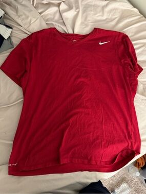 Nike Red Short-Sleeve Sports Tee with White Swoosh